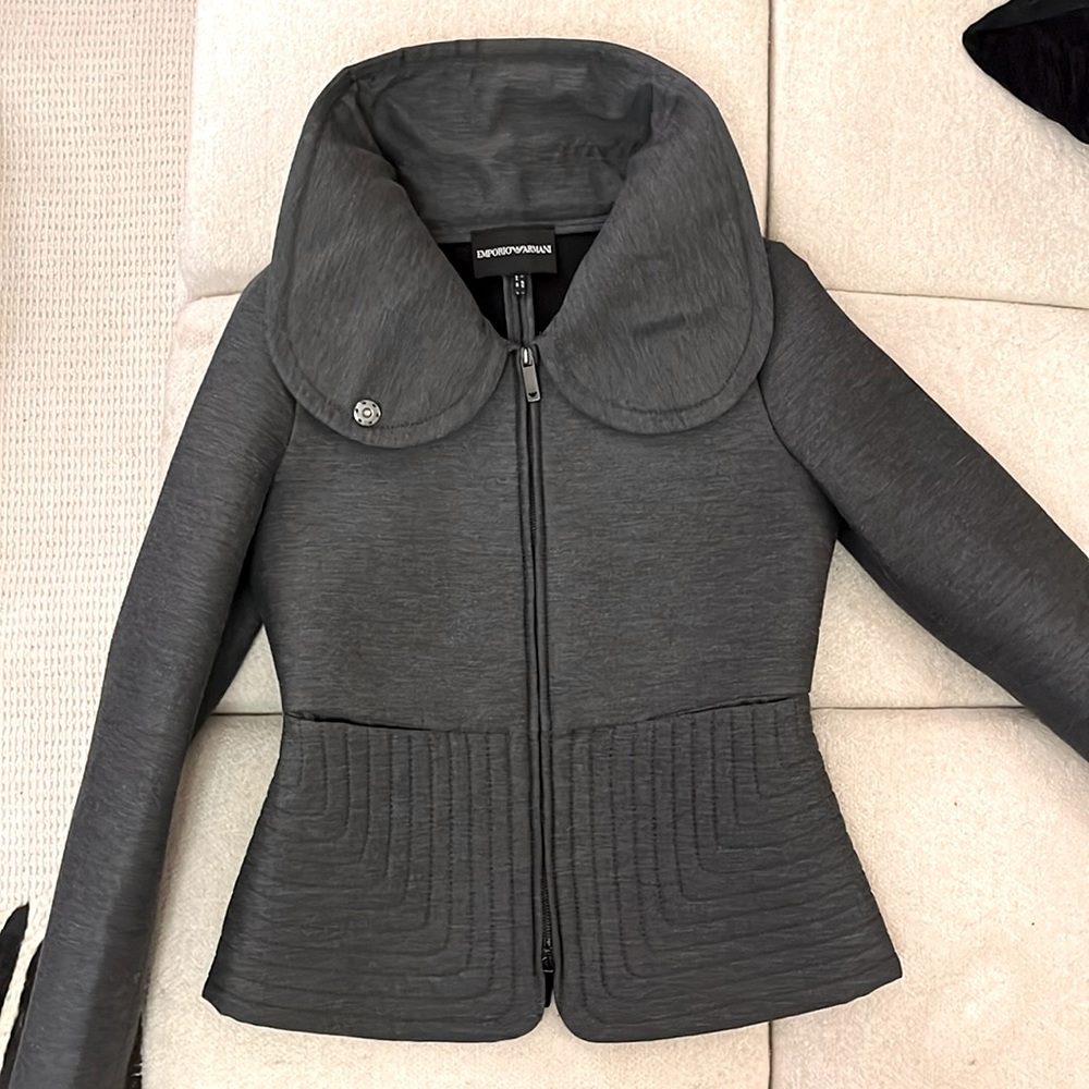 Vintage Emporio Armani Quilted Neoprene style blazer jacket gray size 10